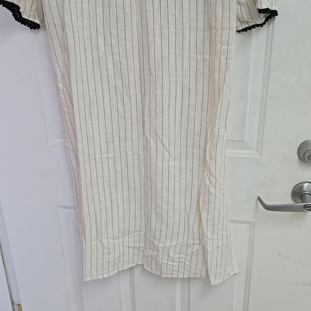 ZARA WOMAN NWT STRIPED RUSTIC KAFTAN MIDI DRESS ECRU / BLACK | 1165/156 XS-S - Picture 10 of 15